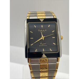 OMAX Two Tone Rectangle Analog Stainless Steel Women's Watch New Battery!